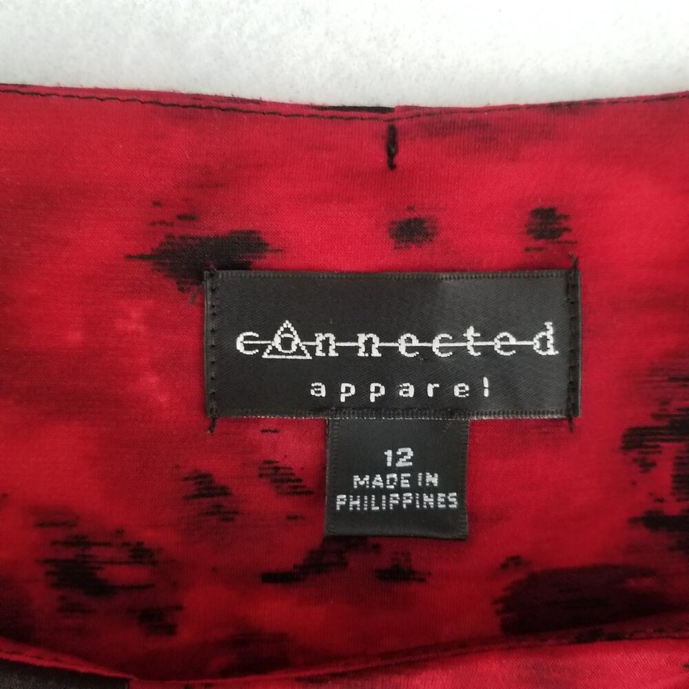 Connected Apparel Red Black Floral Print Dress 3/4 Length Sleeves, Size 12 - Picture 4 of 9